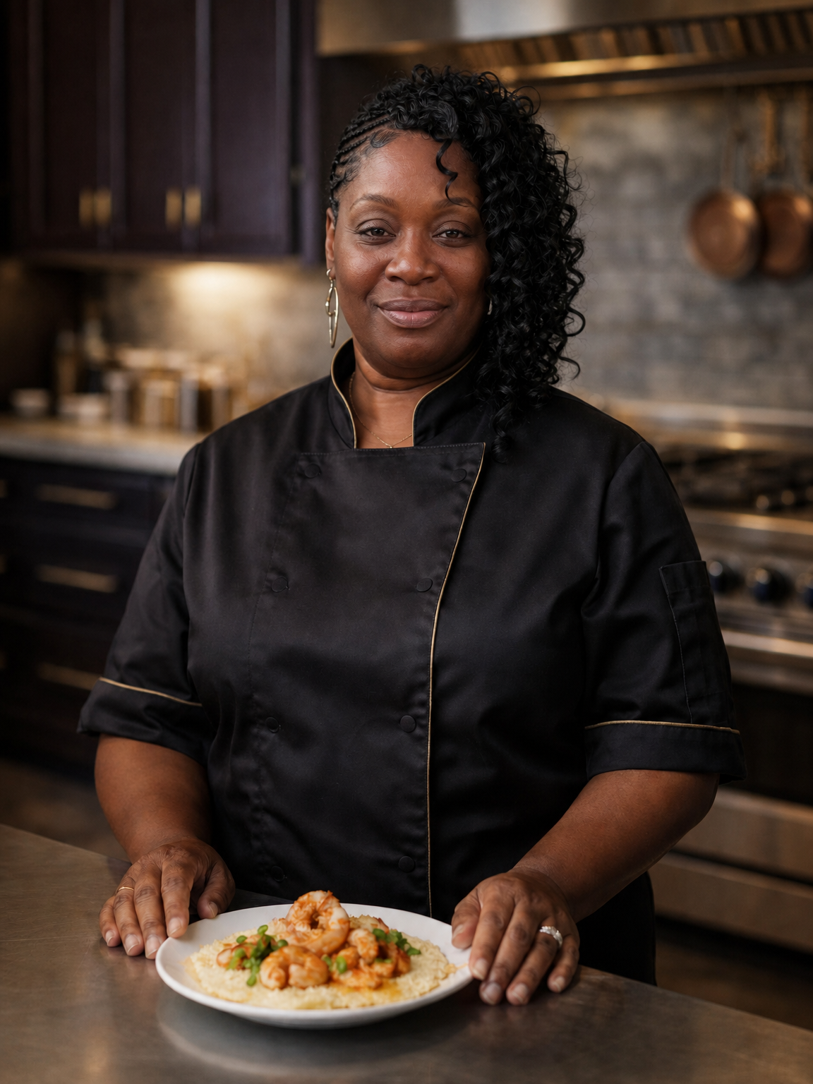 Chef Ebony presenting a Polowana dish