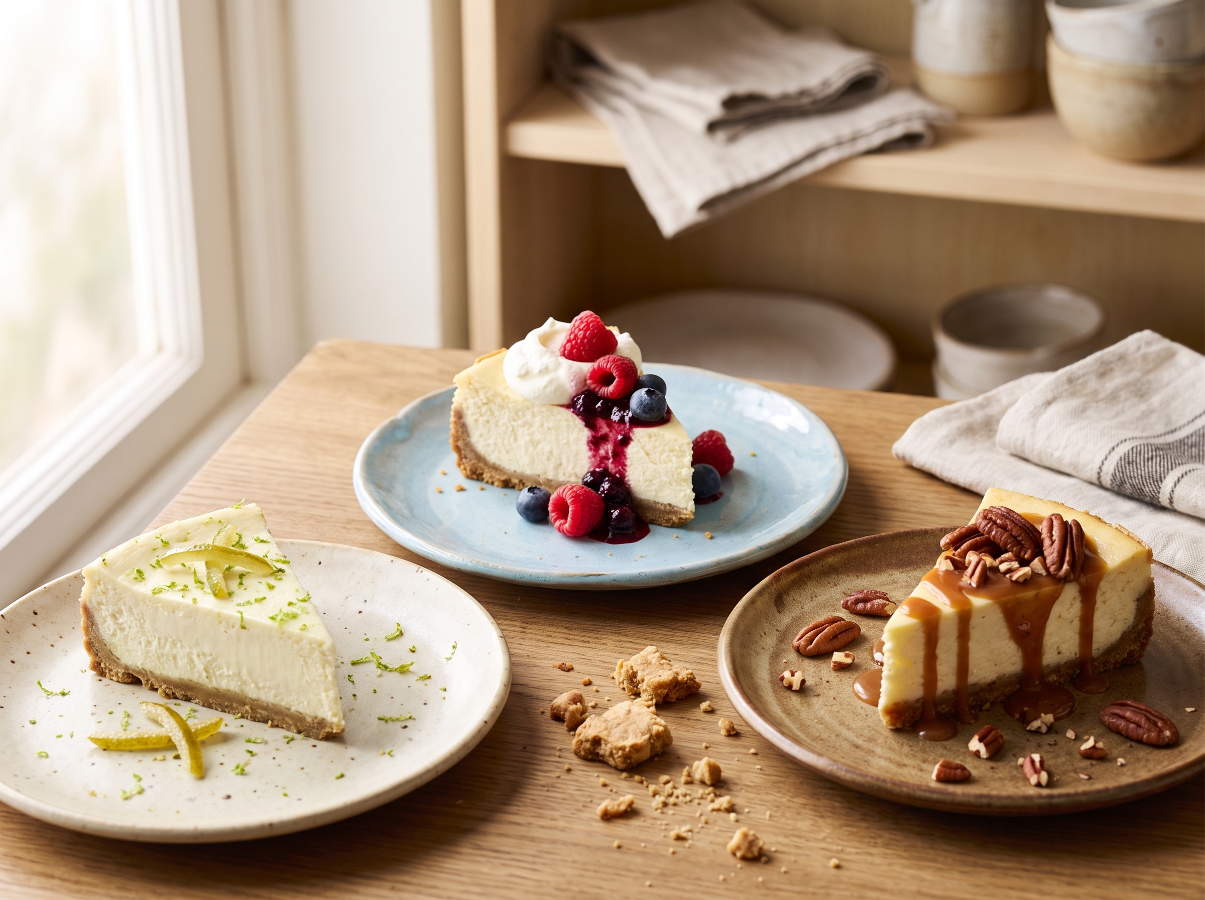 Assortment of featured cheesecakes on display