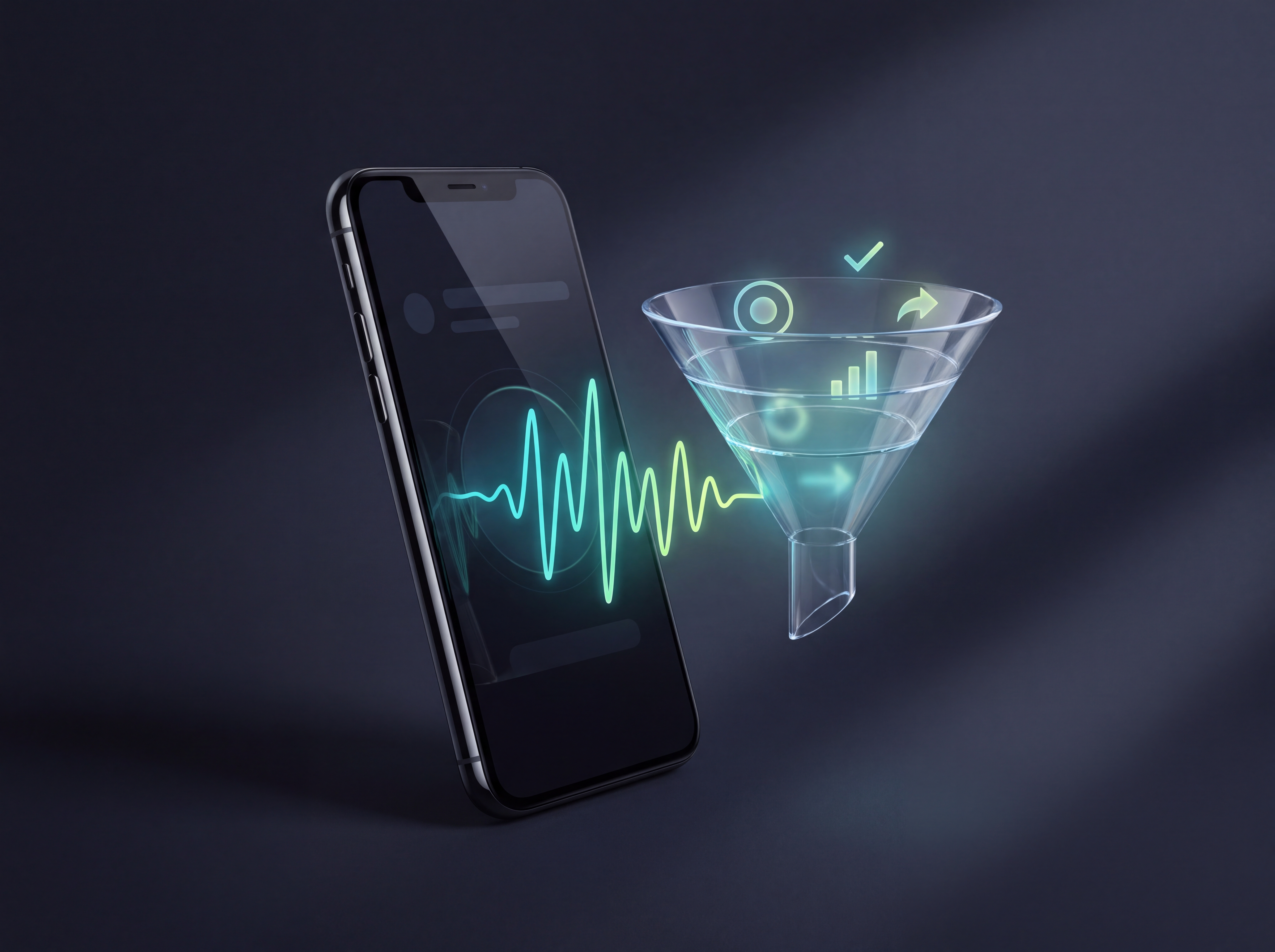 Illustration of voice AI call intelligence flowing into a sales funnel