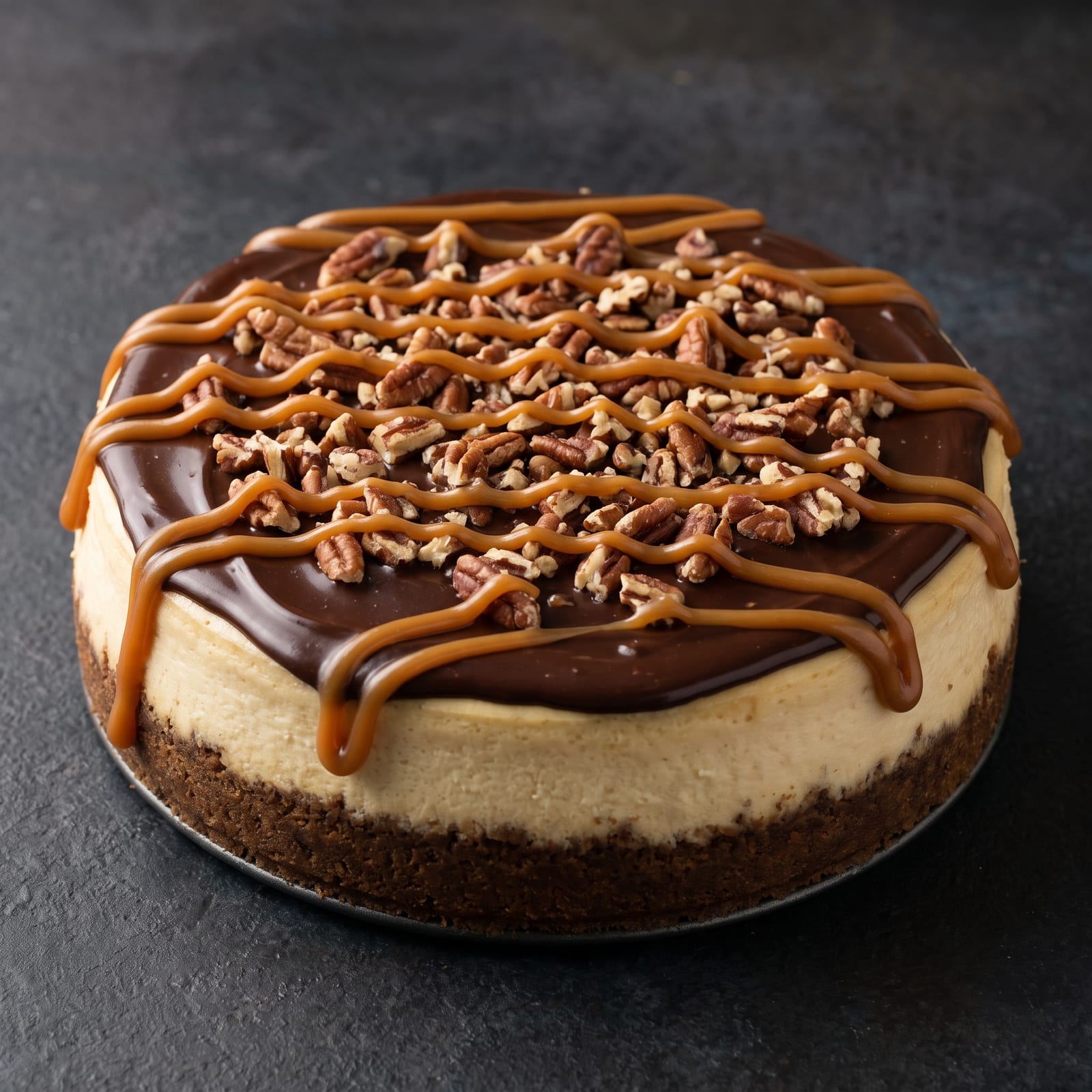 Caramel Pecan Chocolate Cheesecake