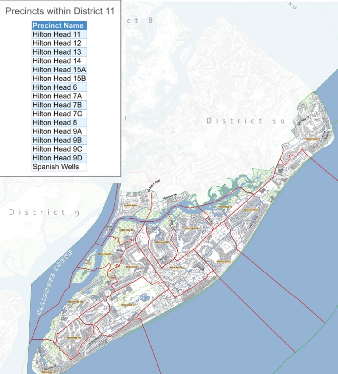 Precincts map for Beaufort County Council District 11