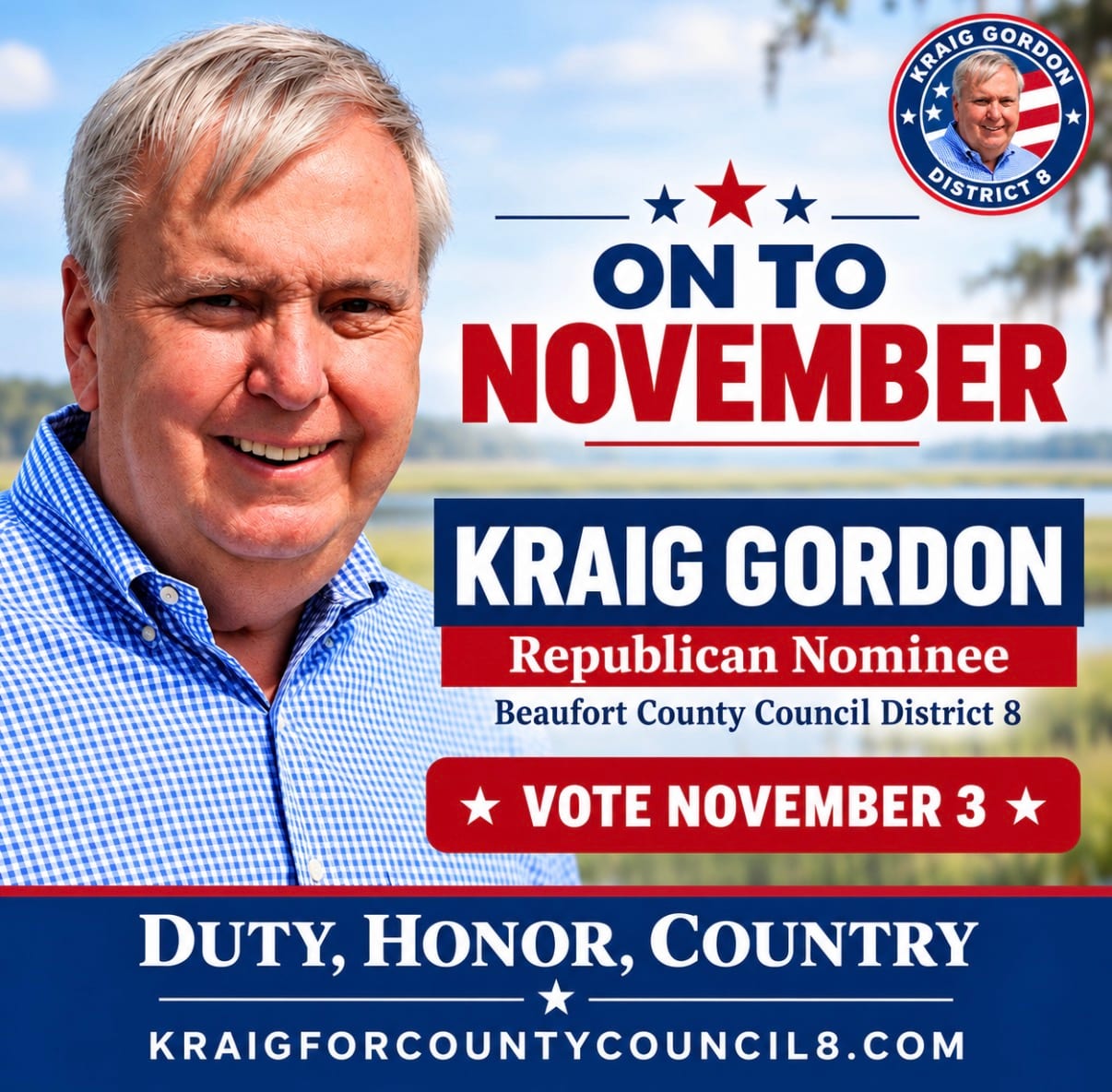 Kraig Gordon campaign image celebrating the road to November
